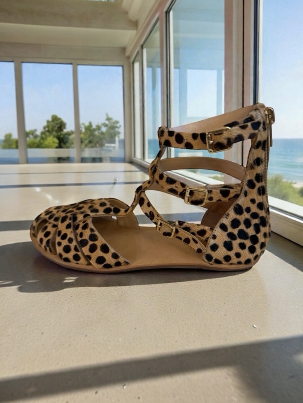 NEW! Loeffler Randall Skye Cheetah Gladiator Sandals Size 6